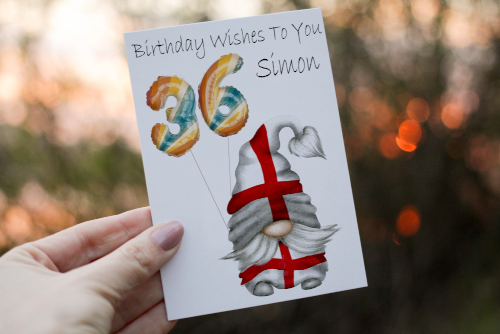 England Gnome Age Birthday Card, Card for 36th Birthday